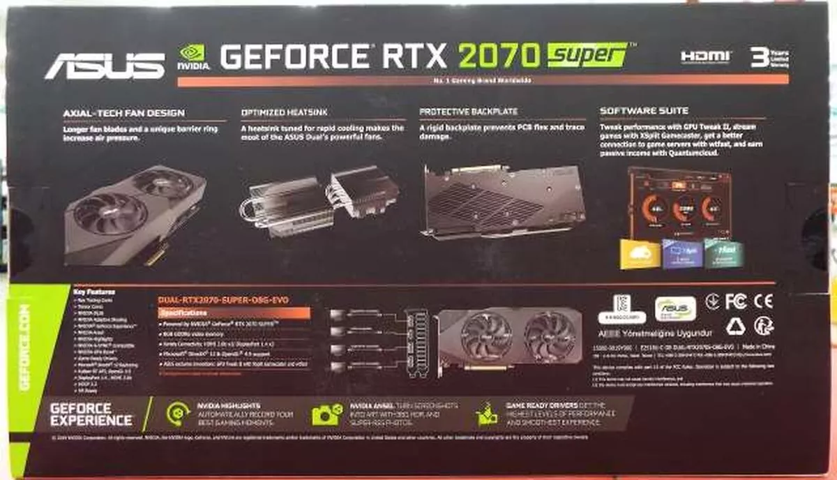 ASUS NVIDIA GeForce RTX 2070 Super OC 8G EVO Dual Fan RTX2070S-O8G-EVO  GDDR6 VGA