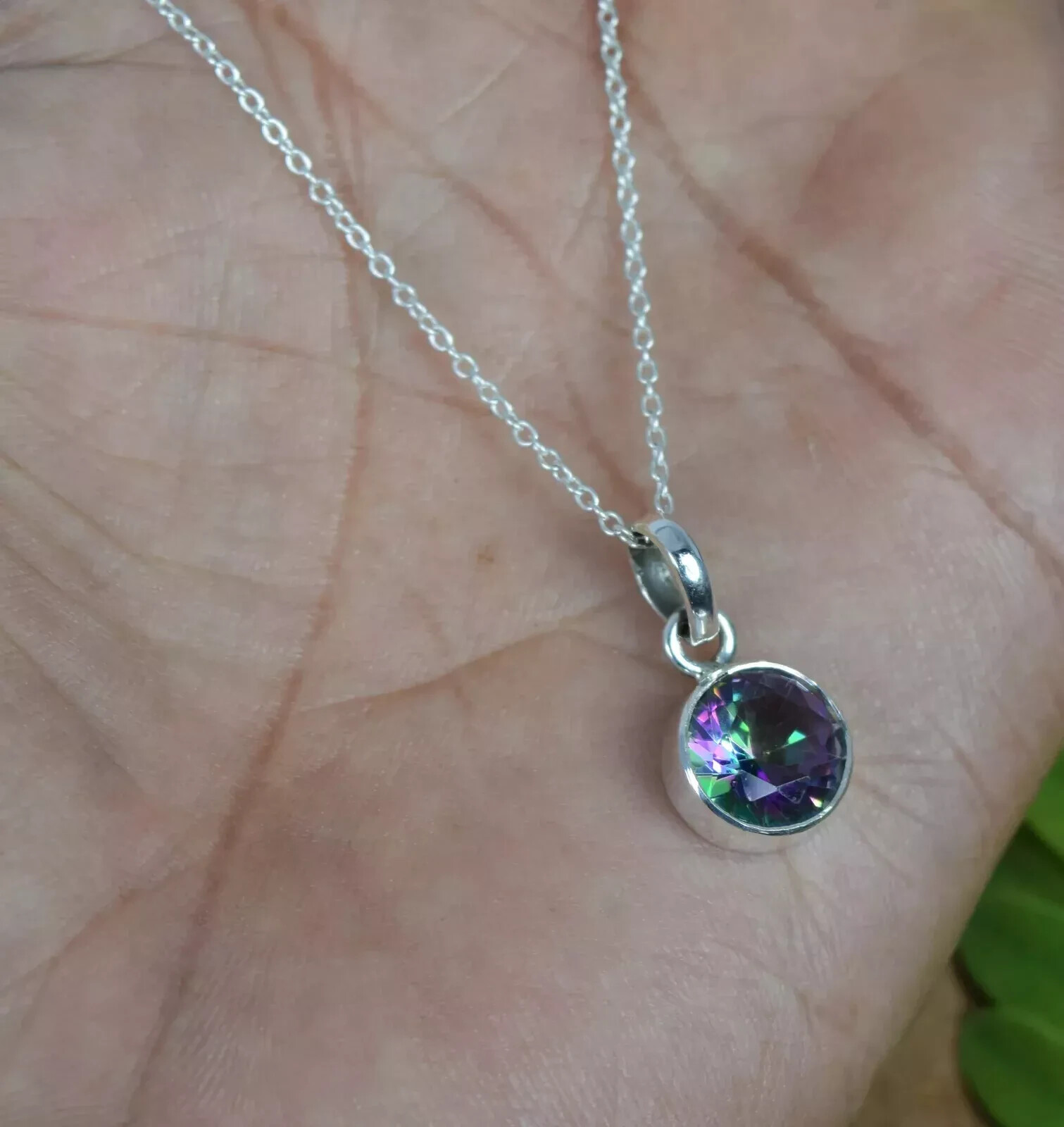 925 SOLID STERLING SILVER FACETED MYSTIC TOPAZ PENDANT 20 Ct Round Cut Gemstone