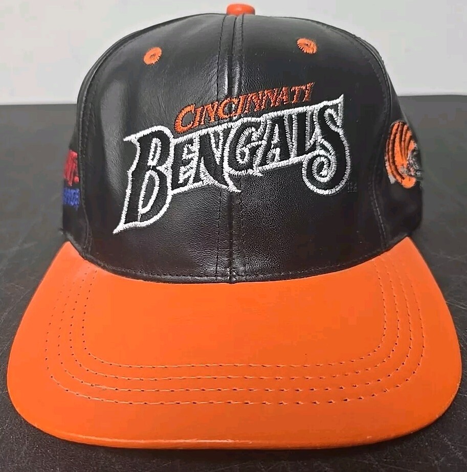 Vtg Cincinnati Bengals Modern Leather Black Snapback Hat NFL Cap