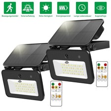 2X LED Solarleuchte mit Bewegungsmelder Außen Fluter Gaartenlampe Strahler Licht