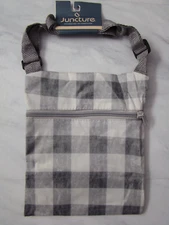 New Juncture White Light Gray Dark Gray Plaid Print Crossbody Bag Purse