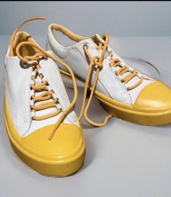 ECCO WOMEN'S FLEXURE T-CAP SNEAKER SHOE Yellow White Leather