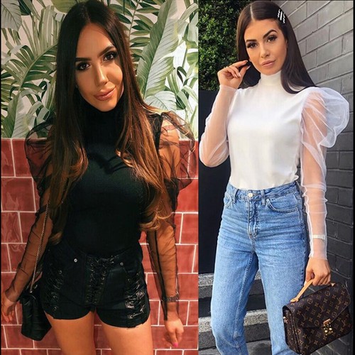 Mujer Burbuja Mangas Abombadas Top Malla Fiesta Camisa Blusa | eBay