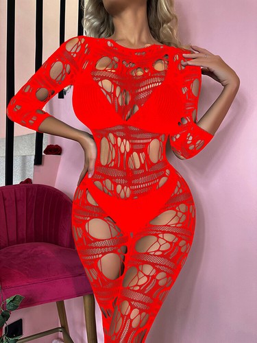 Sexy Conjunto, Hueco, Malla Transparente Mono Manga Larga Body Prendas para dormir - Imagen 7 de 18