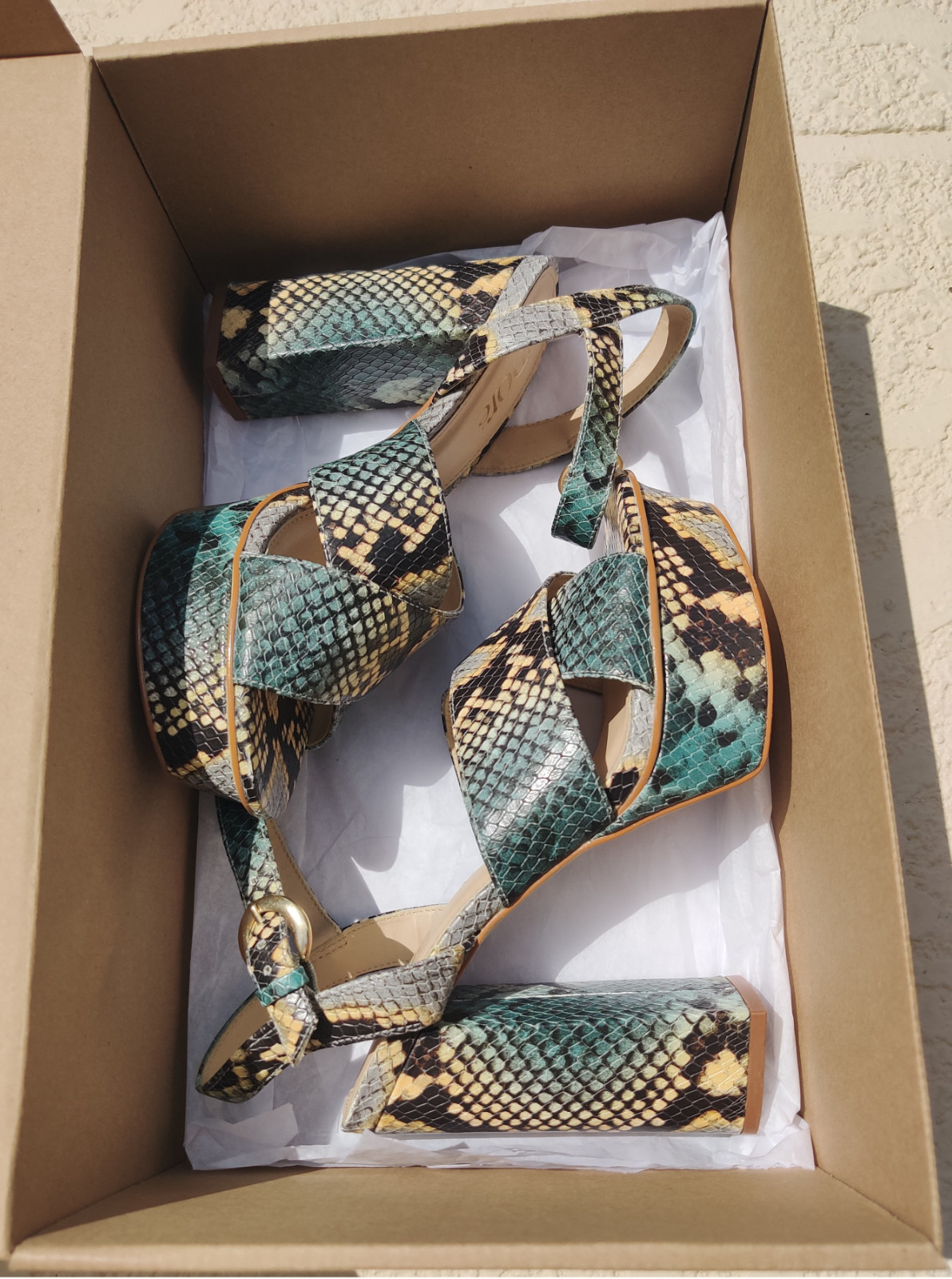 Idore Snake Print Python Platform Leather Sandals… - image 1