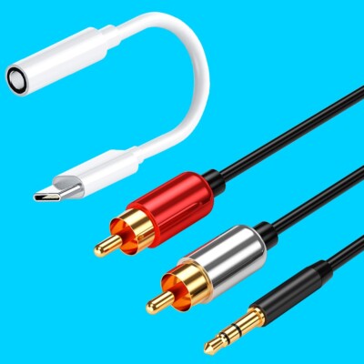 Heavy-Duty Type C to 3.5mm Jack Audio Adapter + RCA Cable for HTC U12+ CellPhone