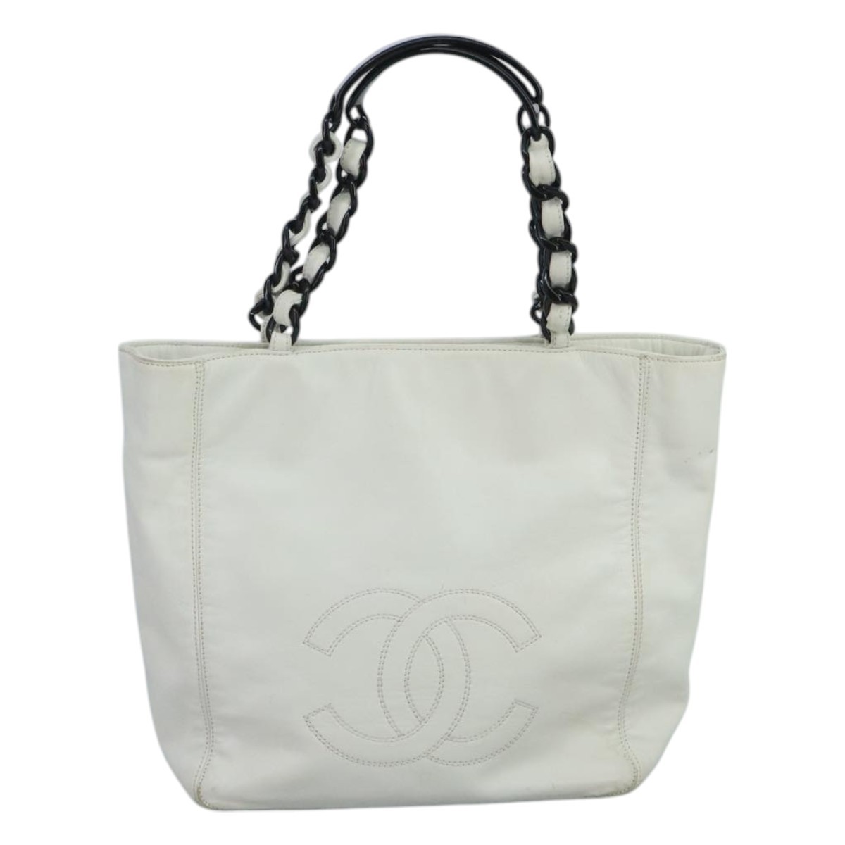 Authentic Chanel White Leather Shopping Tote Bag