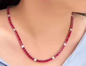 Authentic 16Ct Lab-Created Red Ruby Diamond Tennis Necklace 14K White Gold Plated 18”
