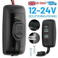 USB C Car Charger Outlet Socket 18W PD& Dual 18W QC3.0 Port For 12V-24V Car Boat
