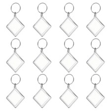 12Pcs Rhombus Clear Acrylic Photo Frame Keyring for Women and Men