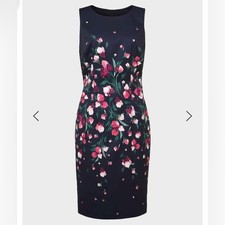 Hobbs Moira Floral Classic Navy Blue Multi Shift Dress Women’s Size 12 NWOT