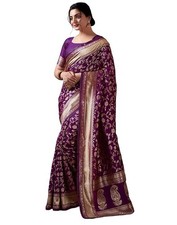 Women's Banarasi Soft Silk Saree Pure Silk with Unstitched Blouse Piece