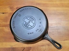 Griswold #8 Cast Iron Skillet 704 C BLOCK Logo EPU Double Pour Spout Heat Ring