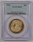 1944 Walking Liberty Half Dollar w/pretty target toning graded MS65 by PCGS