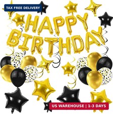 56 PCS Happy Birthday Balloons Happy Birthday Banner Gold and Black Balloons for