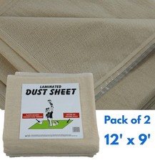 2 X POLY BACKED ECONOMY LAMINATED COTTON DUST SHEET 12FT X 9FT 100% WATERPROOF .