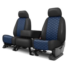 Caltrend Faux Leather Honeycomb Quilted 1st Row Black Blue Custom Seat Covers