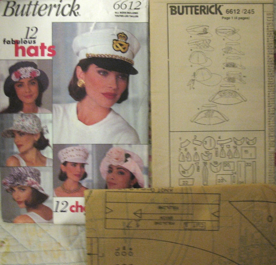 Butterick #6612 sew pattern 12 FABULOUS HATS sz S,M,L Sun Hat Visor Cap 1993 USA - Image 3 of 4