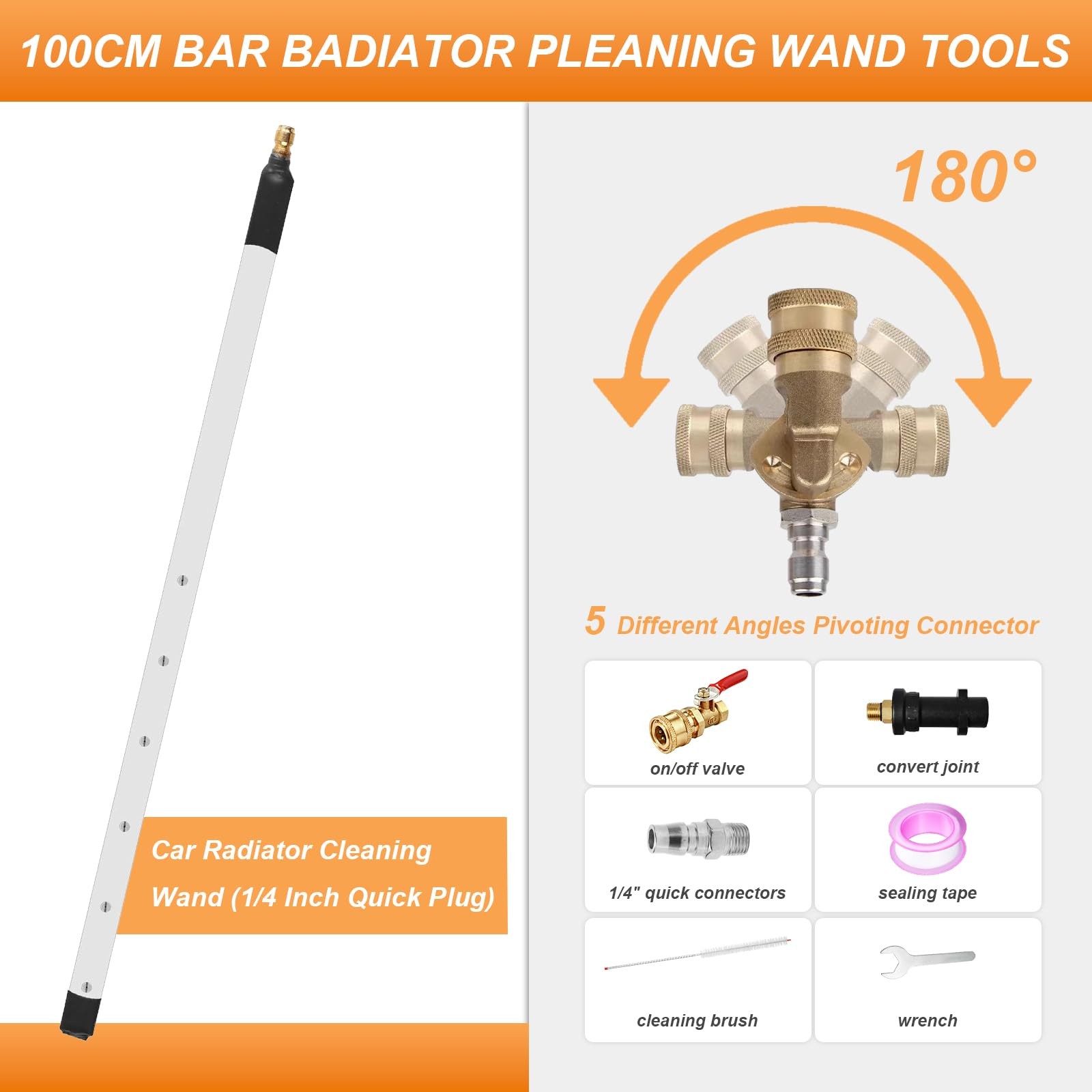 40in Radiator Cleaning Wand,3500 PSI Stainless Steel Radiator Cleaner Tool wi...