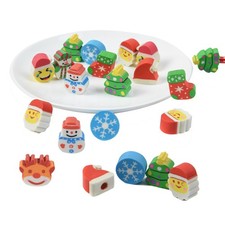 45 Pcs Christmas Pencil Top Erasers Bulk Kids Fun Caps Cute Topper Party Gifts