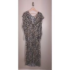 FARM Rio Leopard Print Midi Dress L New Animal Print V Neck Statement Dress
