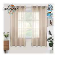 Voile Gardinen Kurz Transparent ÖSenvorhang 2Er Set 140X175 Cm Beige Wohnzimmer