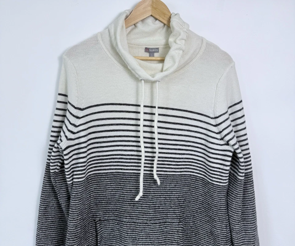 Sudadera T by Talbots Cuello Capucha Mezcla Lana Talla L Crema Negra Rayas Informal Foto 3 de 4