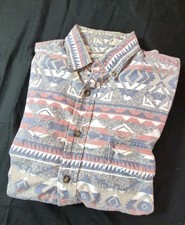 Vtg 90s Western Plains Brand Aztec Pattern Shirt Mens Size Large Missing Buttons