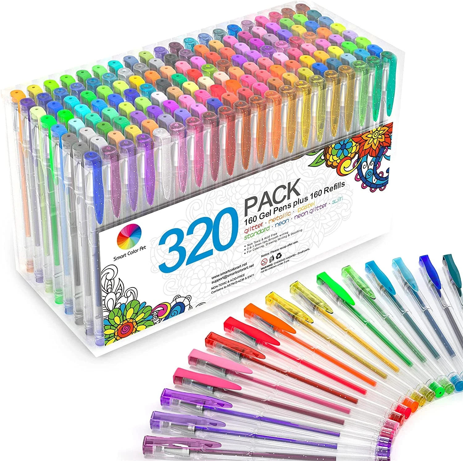320 Pack Gel Pens Set 160 Colors Gel Pen with 160 Refills fo