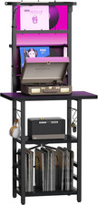 LED Record Player Stand with Vinyl Storage Display Shelf - Black