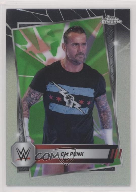 2025 Topps Chrome WWE Neon Green & Black Refractor CM Punk #98 0s2