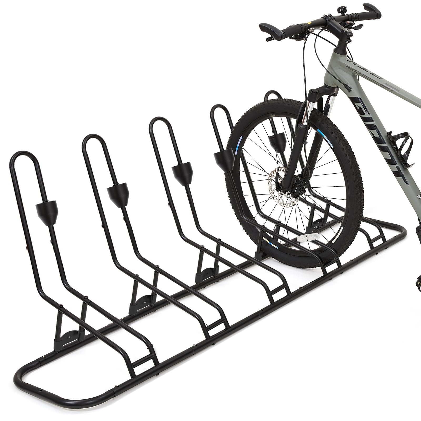 Floor Bike Rack for 5 Bikes, Safeguard Disc Brakes & Derailleurs Design, Wate...