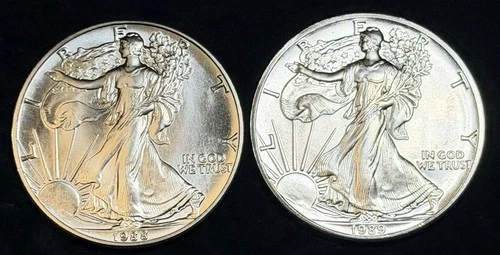 1988 & 1989 American Silver Eagles .999 Fine, 24 Hour Auction 2oz Total #904