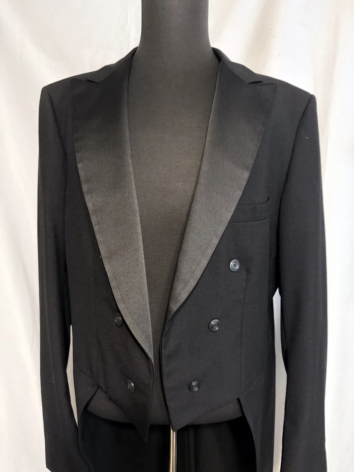 Vintage Neiman Marcus Tailcoat Tuxedo Black Wool Jacket USA Sz 44 XL - Image 3 of 4
