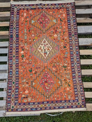 Vintage Persian Soumak Rug 4x6 | Shahsavan Tribal Flatweave with...