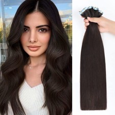 JESSBO Human Hair Tape-In Extensions, Straight Dark Brown Real Remy