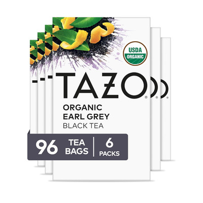 TAZO Organic Earl Grey Black Tea High Caffeine Bold Flavor Ginger 16 Count 6-Pak