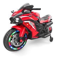 12V Kids Electric Motorcycle with LED Lights, 2 Wheels - Red