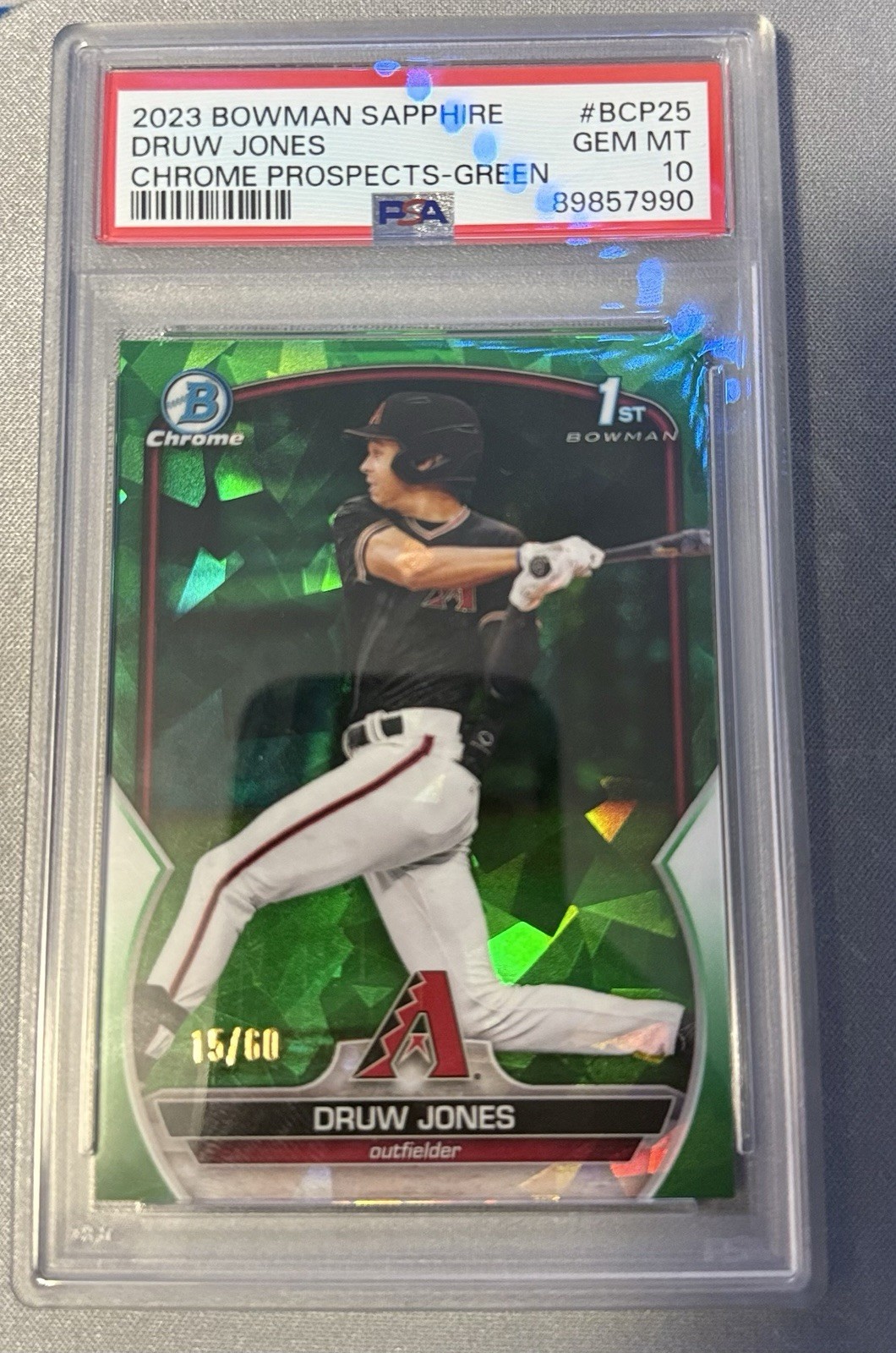 PSA 10 DRUW JONES 1st 2023 Bowman Chrome SAPPHIRE GREEN REFRACTOR/60 RC GEM MINT