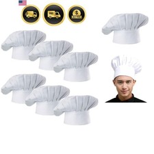 Chef Hat Set of 6 PCS Pack Adult Adjustable Elastic Baker Kitchen Cooking Che...