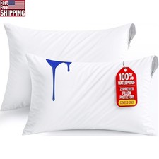 Waterproof Pillow Encasement Set of 2 King Size Covers Dust Mite Bed Bug Proof