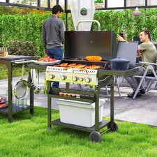 Outsunny Gasgrill 12 KW 4+1 Brenner BBQ Grillwagen aus Edelstahl Seitenbrenner