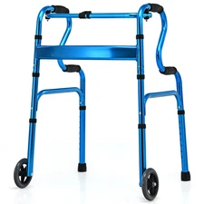 Goplus Heavy-Duty Folding 3 in 1 Stand-Assist Walker Aluminum Alloy W/Wheel Blue