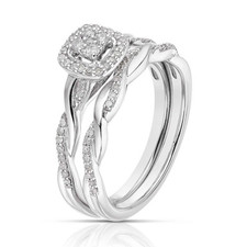 H. Samuel 925 Sterling Silver Twisted Diamond Bridal Ring Set Size N