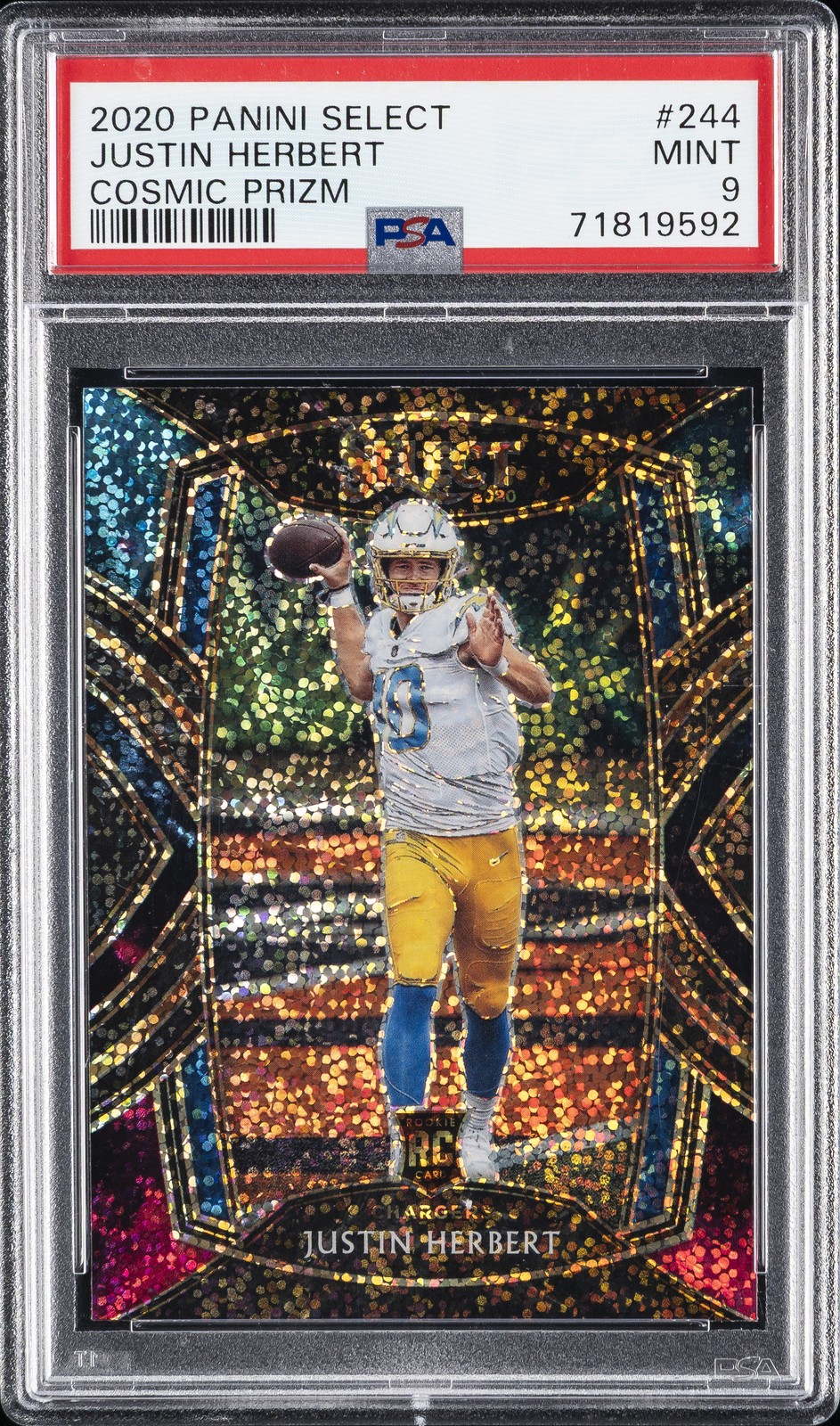 2020 PANINI SELECT COSMIC PRIZM #244 JUSTIN HERBERT PSA 9
