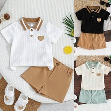 Toddler Baby Boys Short Sleeve Polo Shirt Tops Shorts Outfits Infant Clothes Set