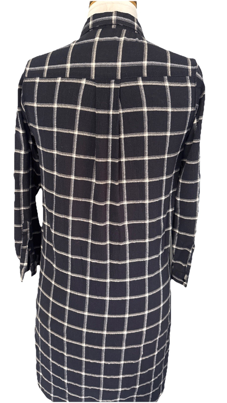 Zara Basic Blue Windowpane Check Button Up Long S… - image 2