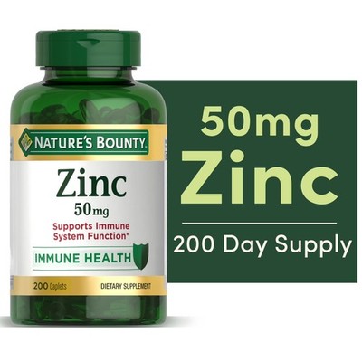 Nature's Bounty Zinc, Immune and Antioxidant Support,50mg, Caplets, 200 Ct.