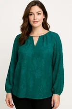 Liz Clairborne Blouse Tral Sheer Floral Textured Gold Bar V-neck Size Medium