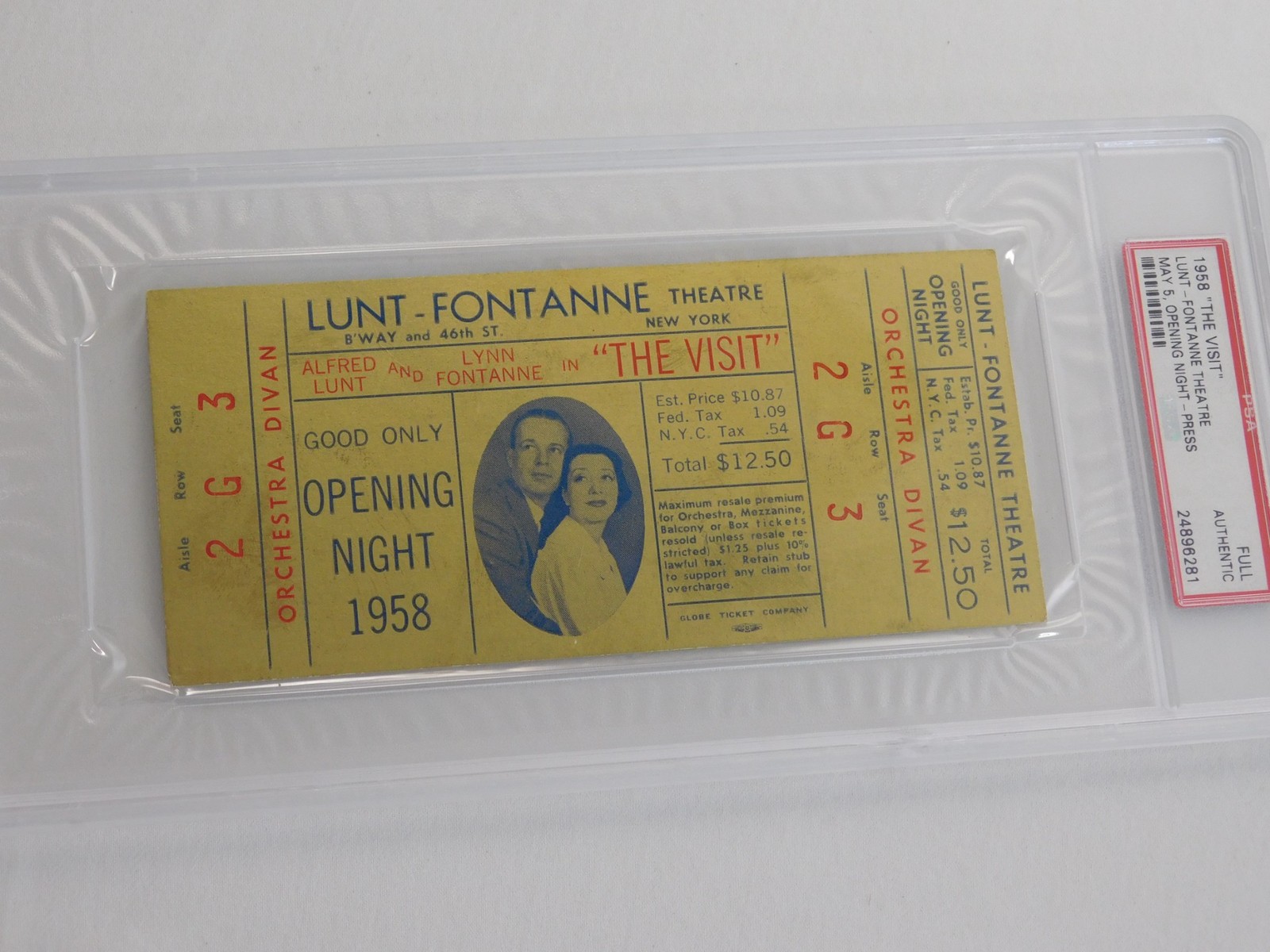 1958 Lunt-Fontanne Theater Opening Night Golden Tickets x2 The Visit Play 2nd Ro